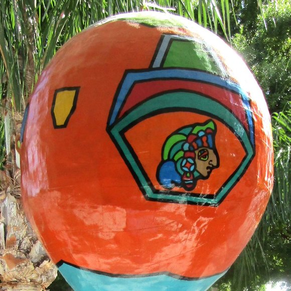 Handmade Hand Painted Paper Mache Hot Air Balloon with Aztec Design